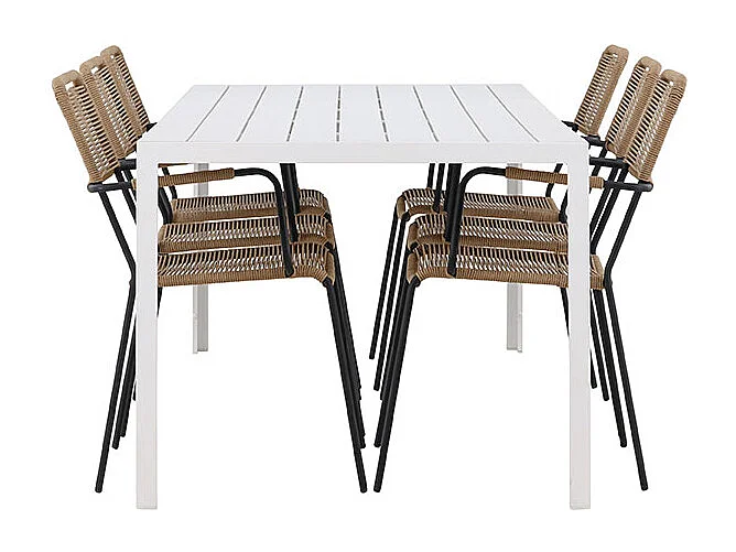 Break tuinmeubelset tafel 90x205cm wit, 6 stoelen bruin.
