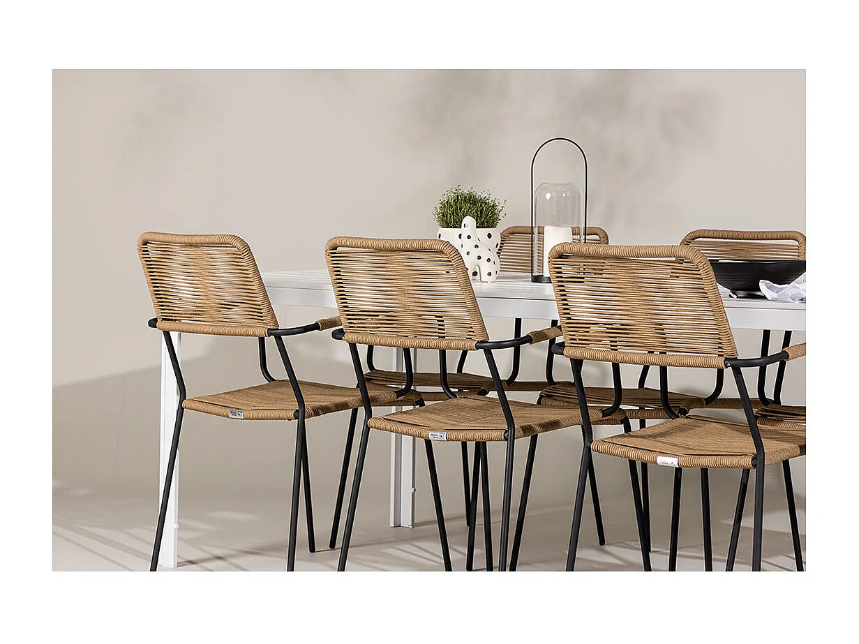 Break tuinmeubelset tafel 90x205cm wit, 6 stoelen bruin.