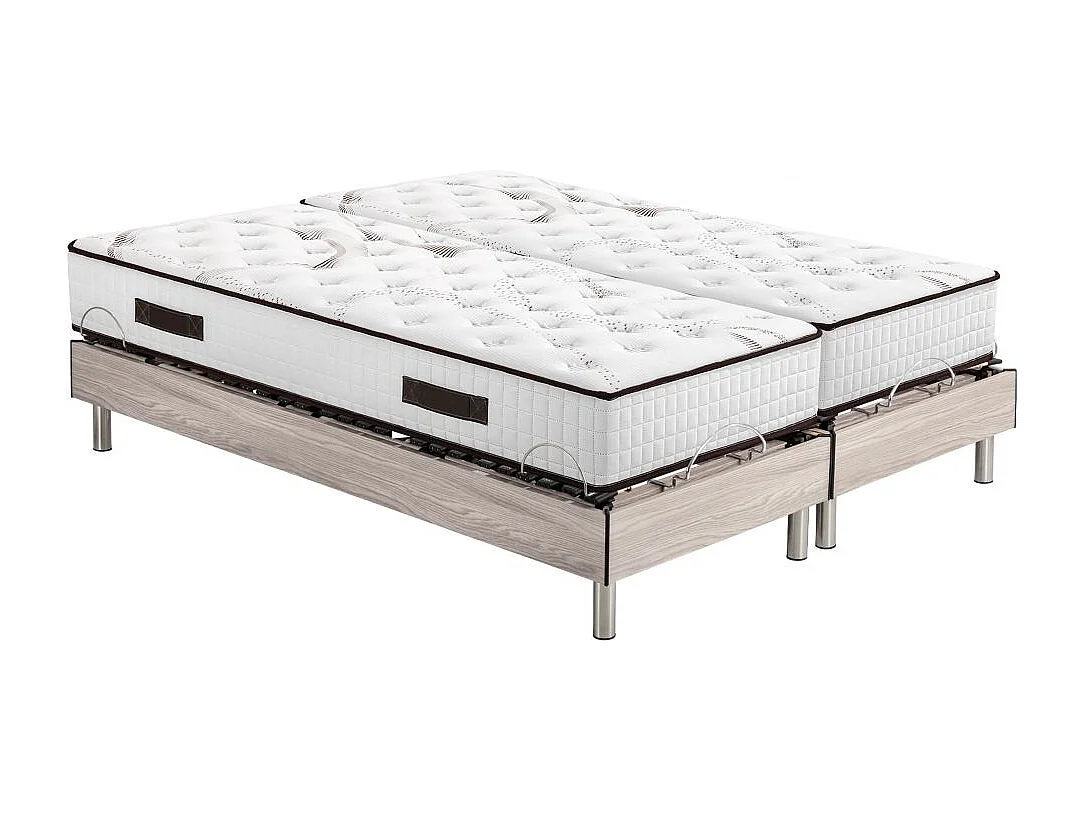Ensemble relaxation S73+Matelas latex Louxor - 3 zones - 2x80x200 - Chêne clair