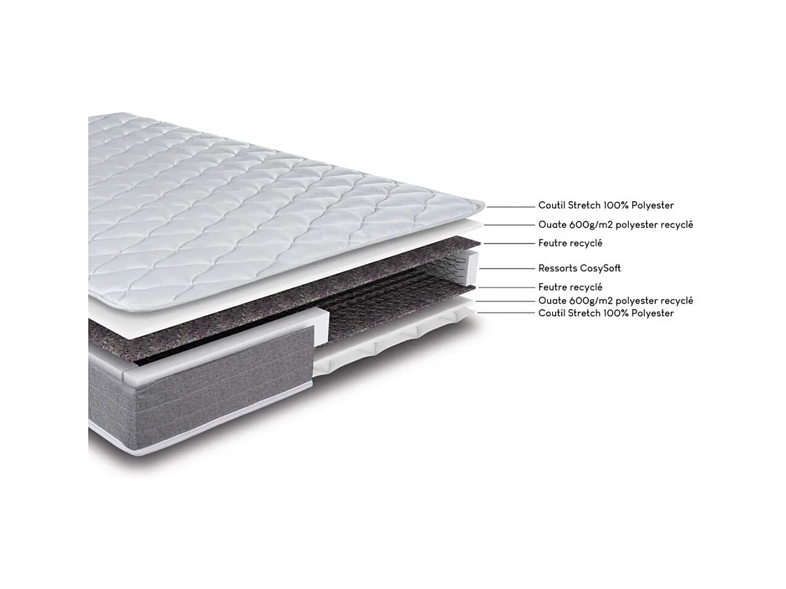 Matelas Ryad + sommier tapissier Omega - 120x190 - Ressorts - Hauteur 21 cm