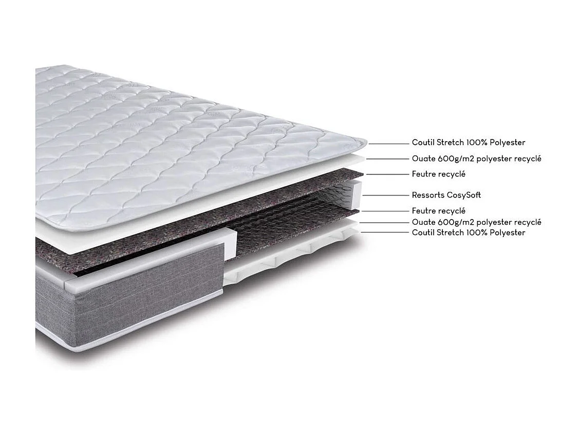 Matelas Ryad + sommier tapissier Omega - 120x190 - Ressorts - Hauteur 21 cm