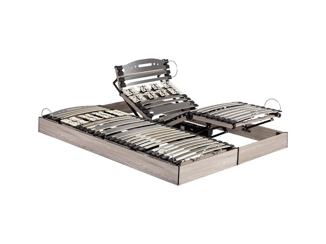 Lit électrique S73 sans pieds - Réglage fermeté lombaires - 2x90x200 - Chêne clair