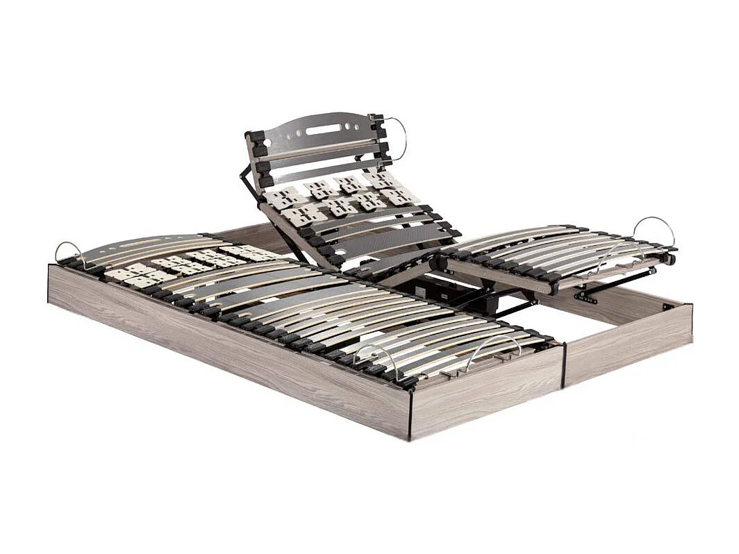 Lit électrique S73 sans pieds - Réglage fermeté lombaires - 2x90x200 - Chêne clair