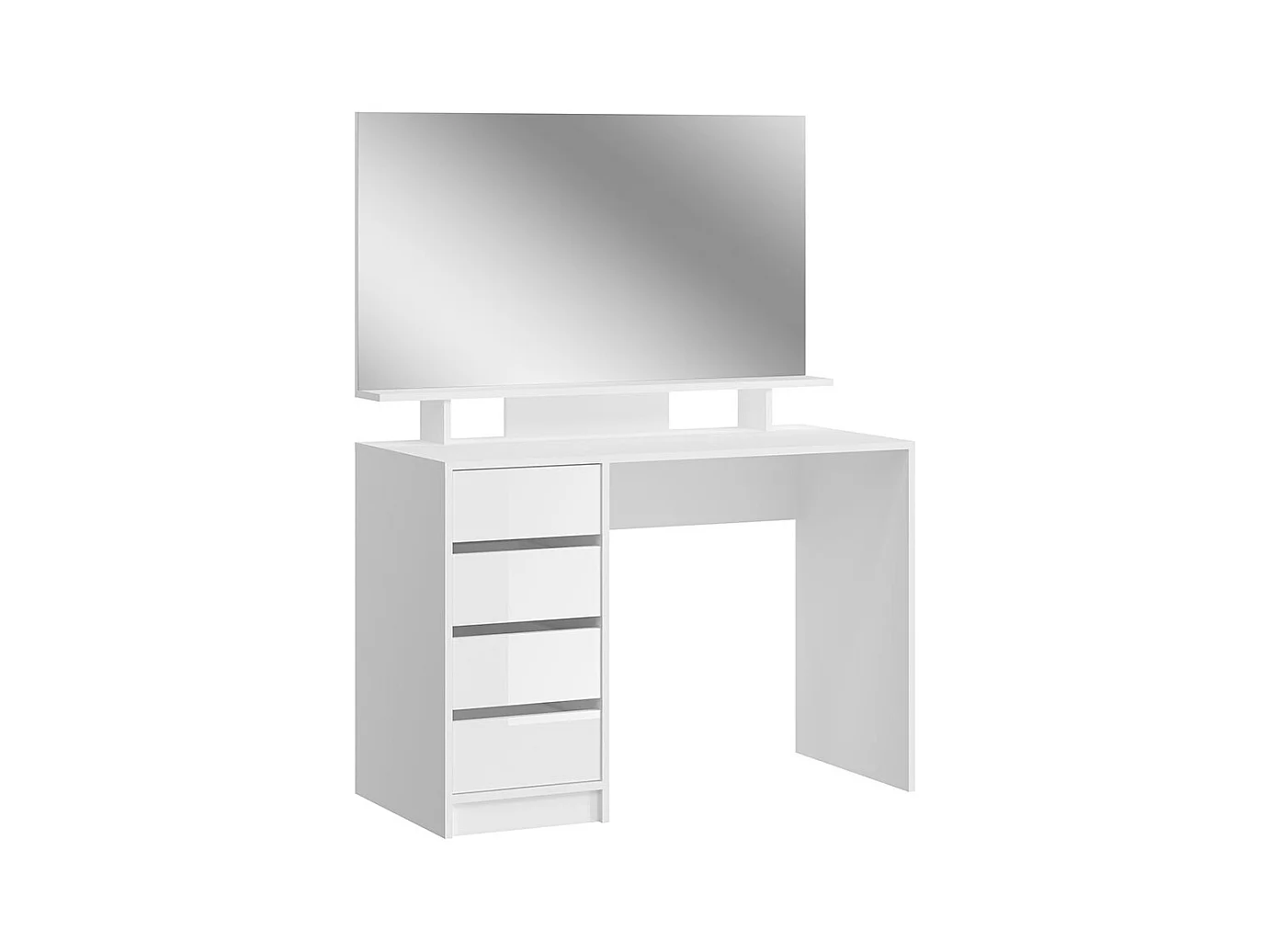 Emma console 4 tiroirs 1 étagère, avec miroir blanc brillant.