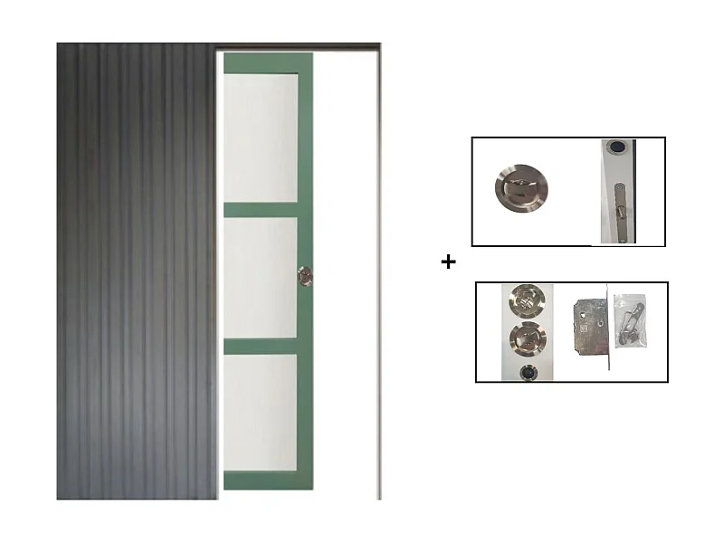 Porte Coulissante Vert Ral 6021 Vitree H204 X L83 + Systeme A  Galandage (sans Kit Finition) Gd Menuiseries