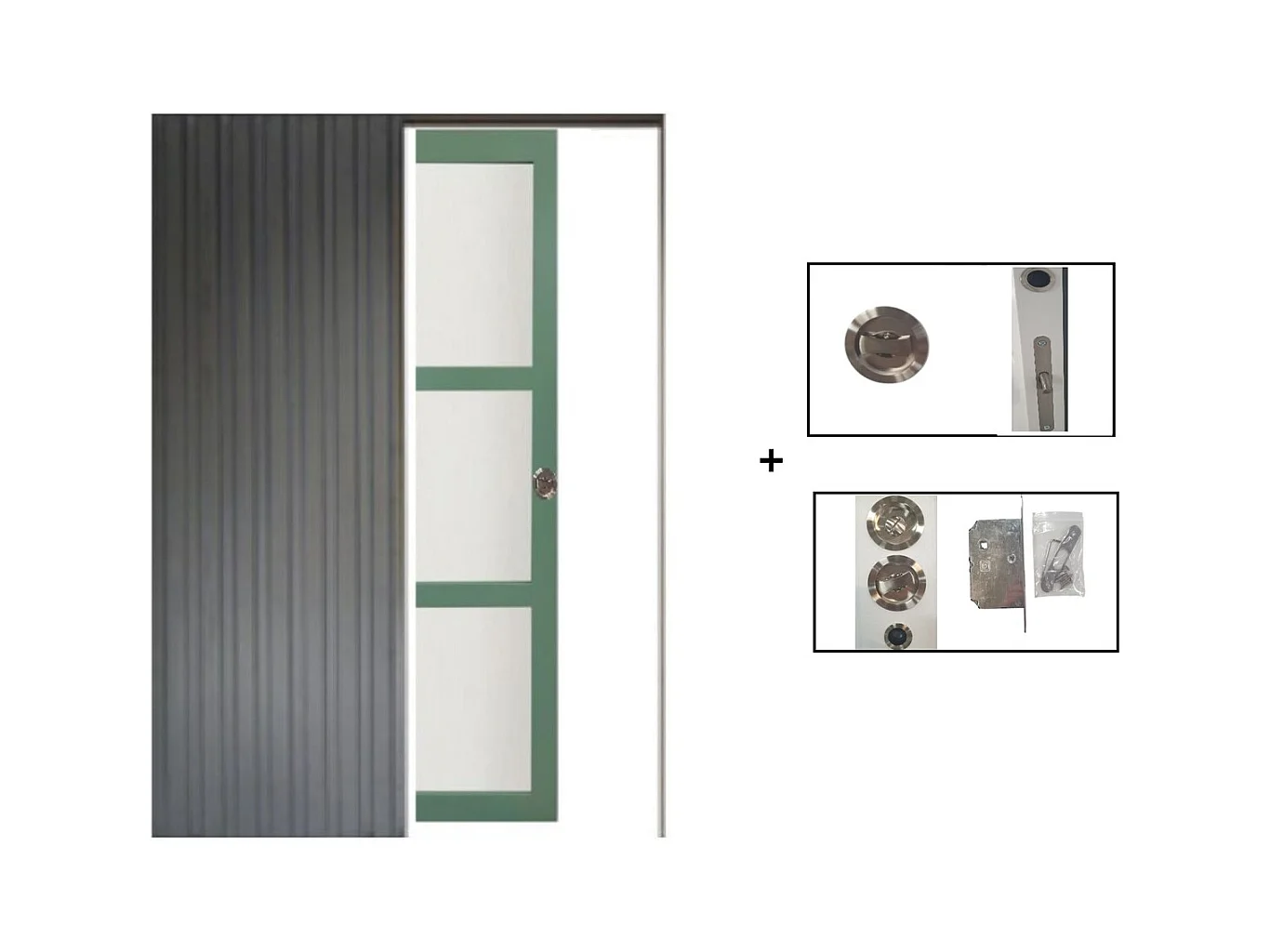 Porte Coulissante Vert Ral 6021 Vitree H204 X L83 + Système à  Galandage (sans Kit Finition) Gd Menuiseries