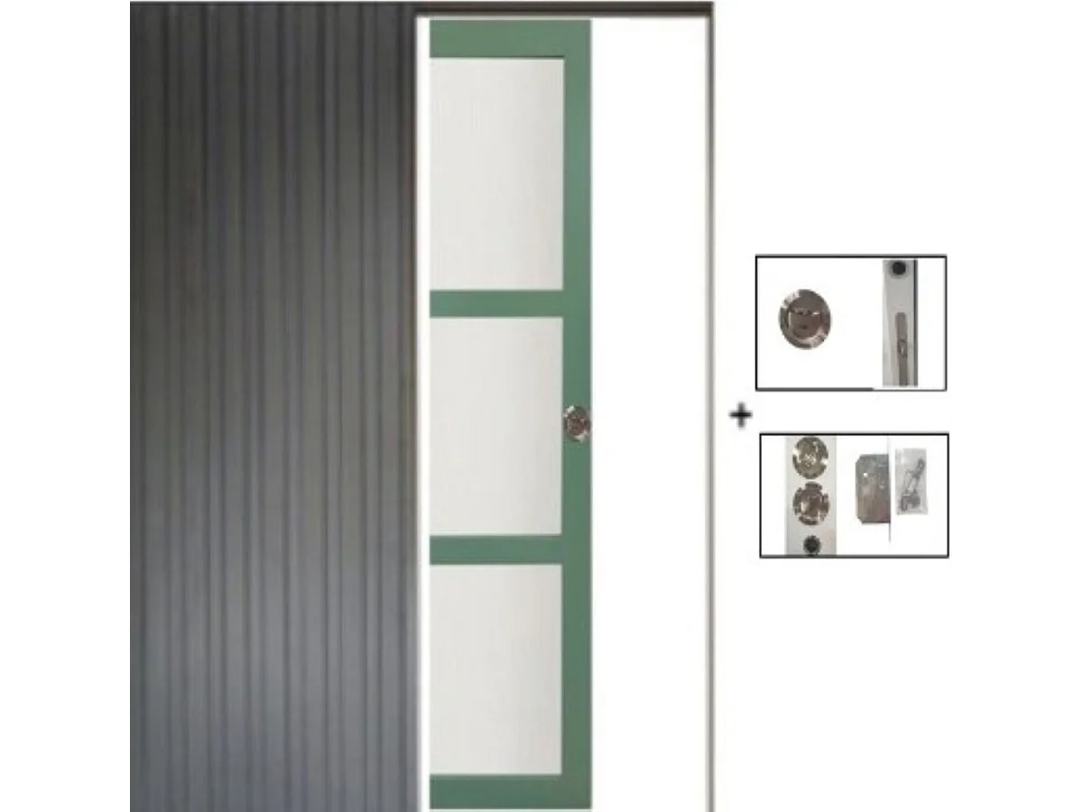 Porte Coulissante Vert Sauge Ral 6021 Vitrée H204 X L83 Cm, Galandage Gd Menuiseries