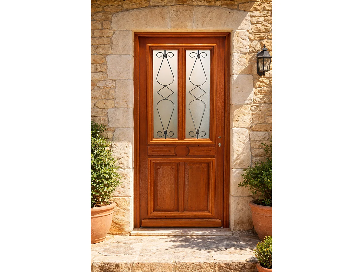 Porte D'entrée Bois Vitrée Baya, H.200 X L.90 P, Gauche Cotes Tableau Gd Menuiseries