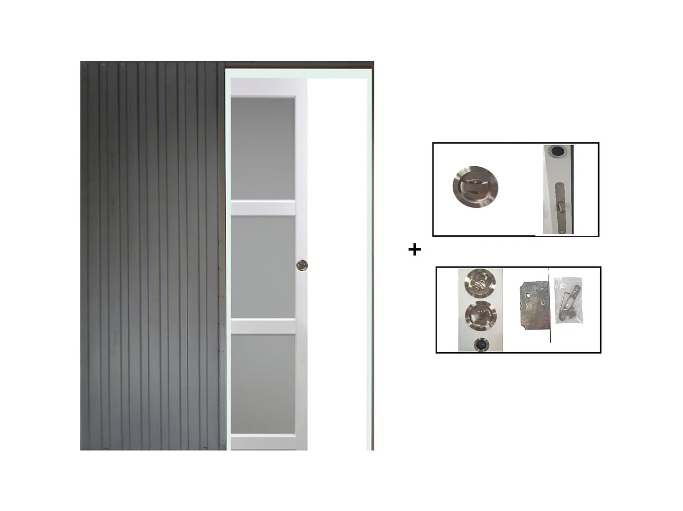 Porte Coulissante Kenya Blanc Vitree H204 X L93 + Systeme A  Galandage (sans Kit Finition) Gd Menuiseries