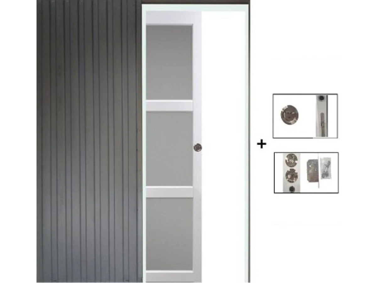 Porte Coulissante Kenya Blanc Vitree H204 X L93 + Systeme A  Galandage (sans Kit Finition) Gd Menuiseries