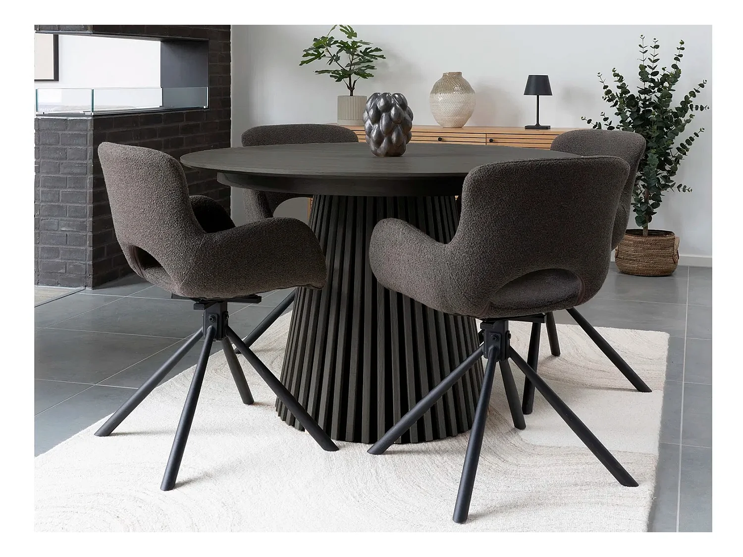 Campanou donker-wit-bruine massief grenen salontafel 90 cm-Kleur Zwart-Diameter 120 cm