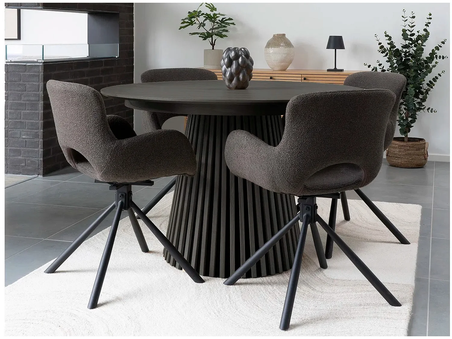 Campanou donker-wit-bruine massief grenen salontafel 90 cm-Kleur Zwart-Diameter 120 cm