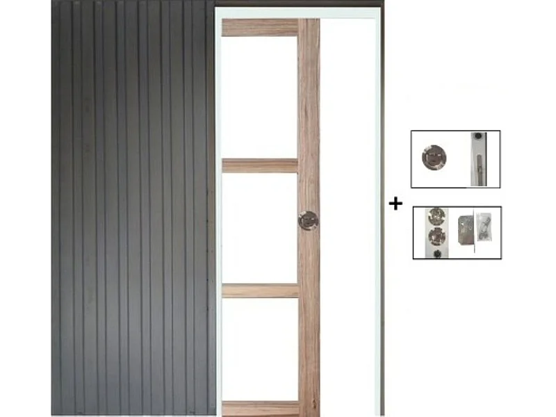 Porte Coulissante Frake Vitrage Transparent H204 X L83 + Systeme A  Galandage (sans Kit Finition) Gd Menuiseries