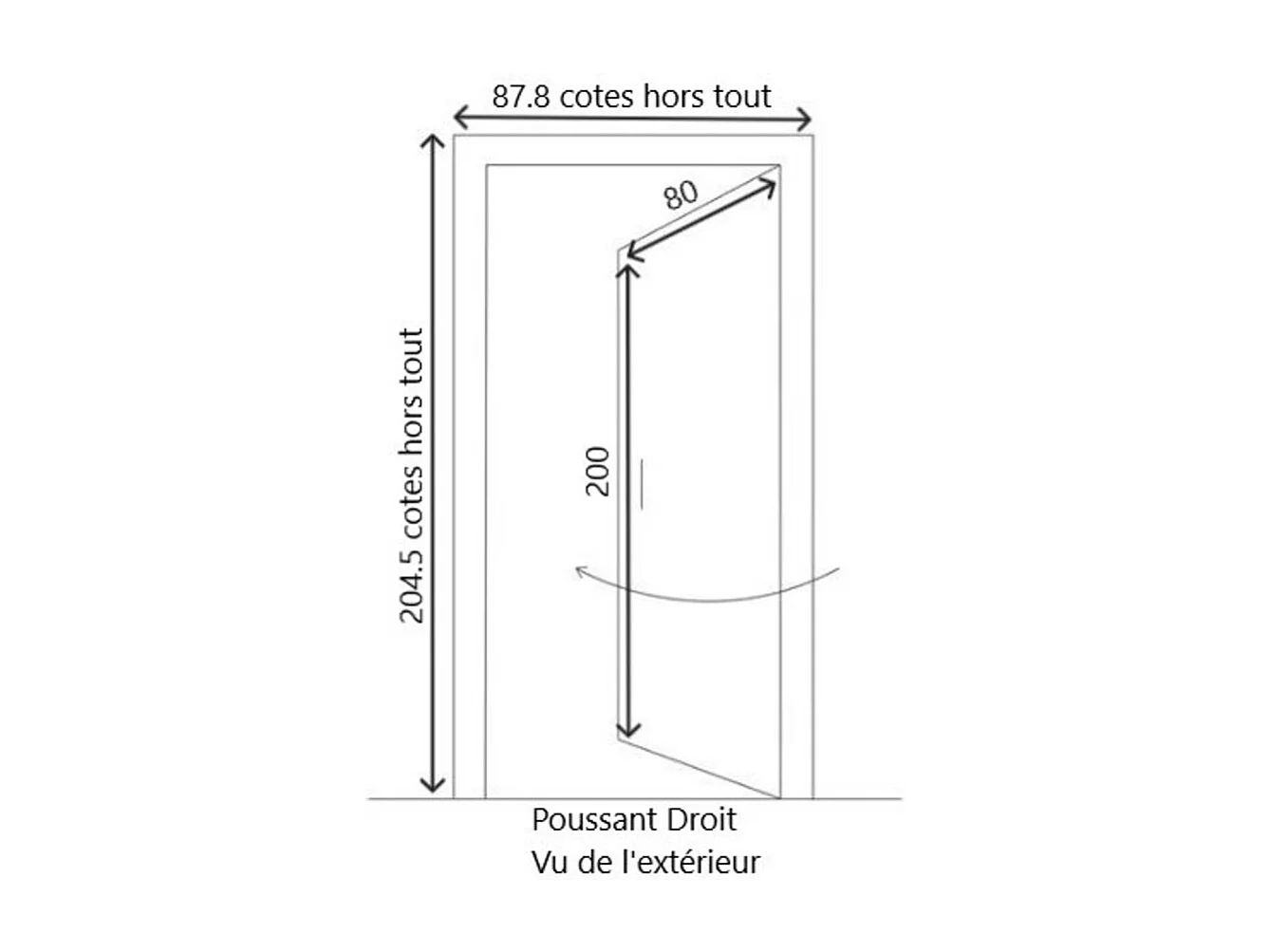 Porte D'entree Bois Vitree, Baya, H,200xl,80 P, Droit Cotes Tableau Gd Menuiseries