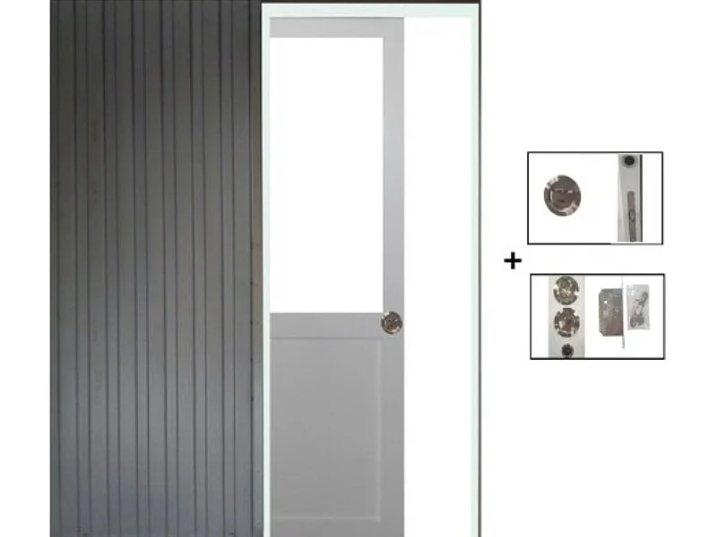 Porte Coulissant Atelier Blanc H204 X L83 Sans Meneau + Systeme A  Galandage (sans Kit Finition) Gd Menuiseries