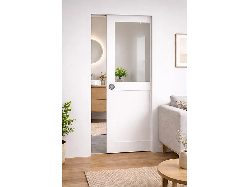 Porte Coulissante Atelier Blanc H204 X L83 Sans Meneau, Galandage Gd Menuiseries