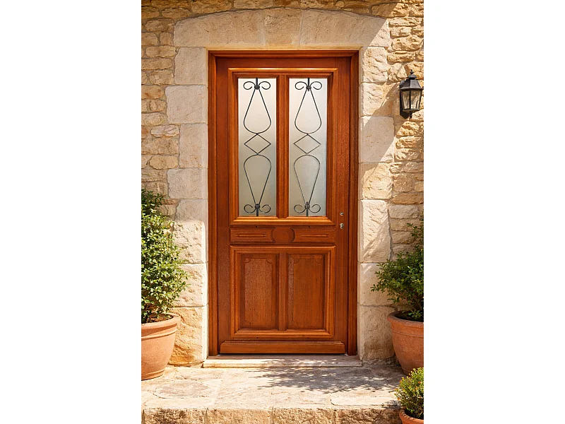 Porte D'entrée Bois Vitrée Baya, H.215xl.90 Côte Tableau P,gauche Gd Menuiseries