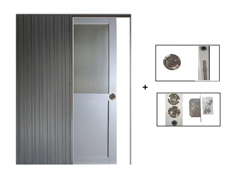 Porte Coulissante Athena Ral7035 Vitree H204 X L73 + Systeme A  Galandage (sans Kit Finition) Gd Menuiseries