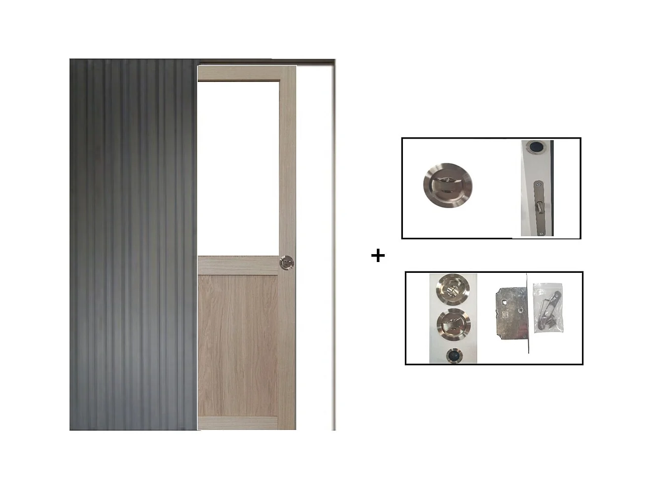 Porte Coulissante Atelier Placage Chene Vitree H204 X L83 + Systeme A  Galandage (sans Kit Finition) Gd Menuiseries