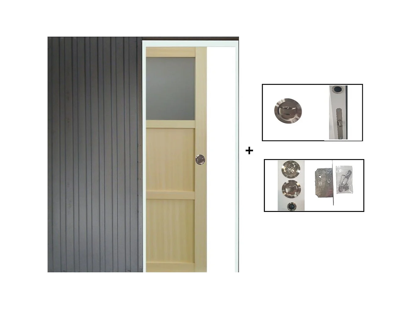 Porte Coulissante Ayous 2 Panneaux + 1 Vitrage H204 X L73 + Systeme A Galandage (sans Kit Finition) Gd Menuiseries