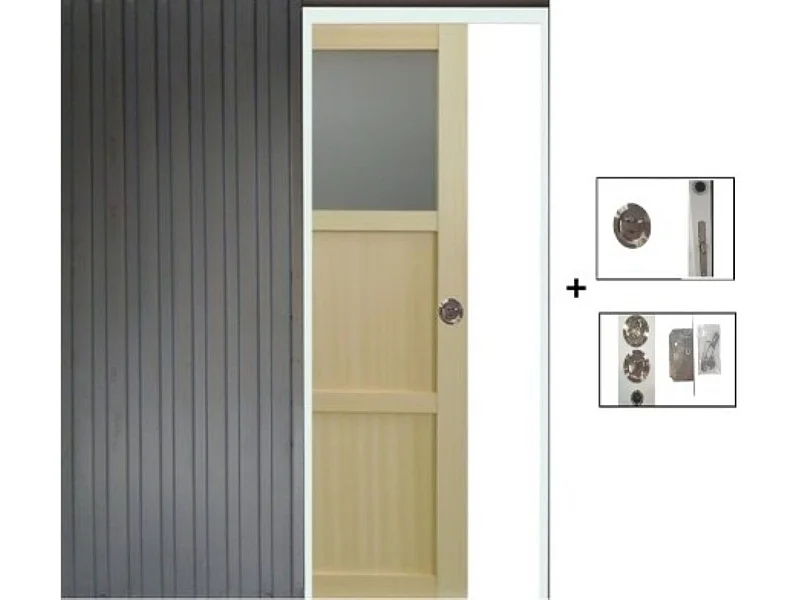 Porte Coulissante Ayous 2 Panneaux + 1 Vitrage H204 X L73 + Systeme A Galandage (sans Kit Finition) Gd Menuiseries