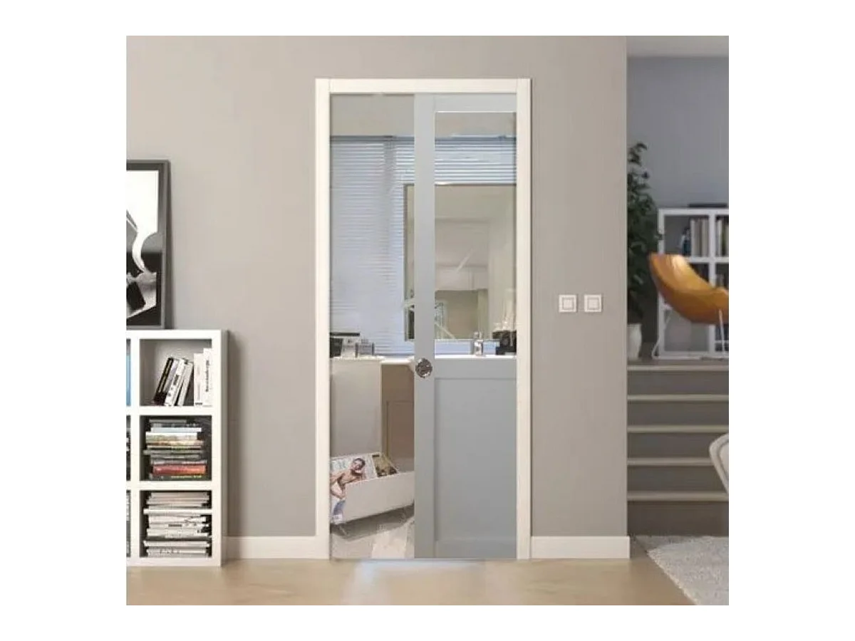 Porte Coulissante Atelier Blanc H204 X L93 Sans Meneau + Systeme A  Galandage (sans Kit Finition) Gd Menuiseries