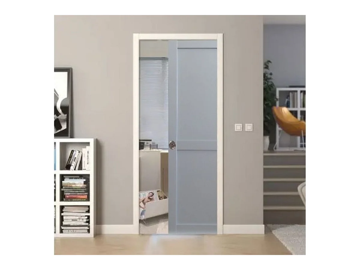 Porte Coulissante Athena Ral7035 2 Panneaux H204 X L83 + Systeme A  Galandage (sans Kit Finition) Gd Menuiseries