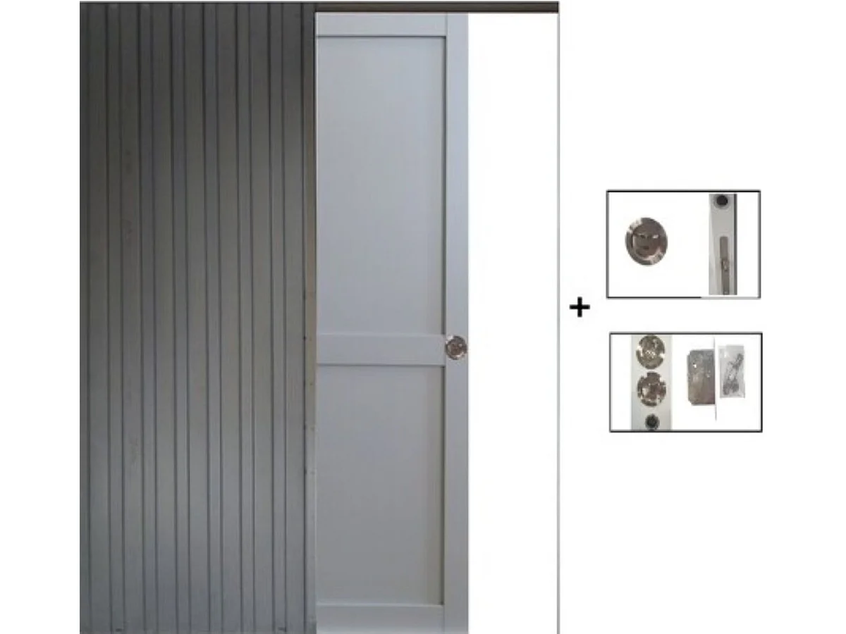 Porte Coulissante Athena Gris Clair 2 Panneaux H204 X L83 Cm, Galandage Gd Menuiseries