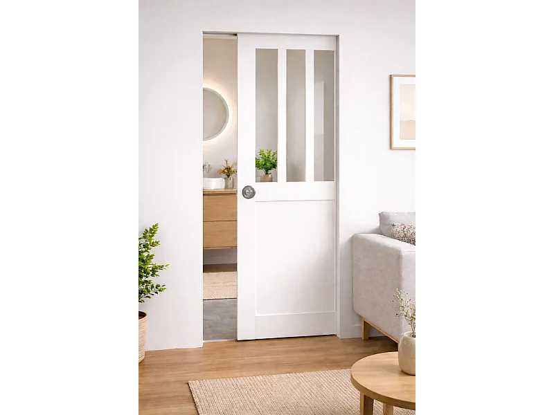 Porte Coulissante Atelier Blanc H204 X L73, Galandage Gd Menuiseries
