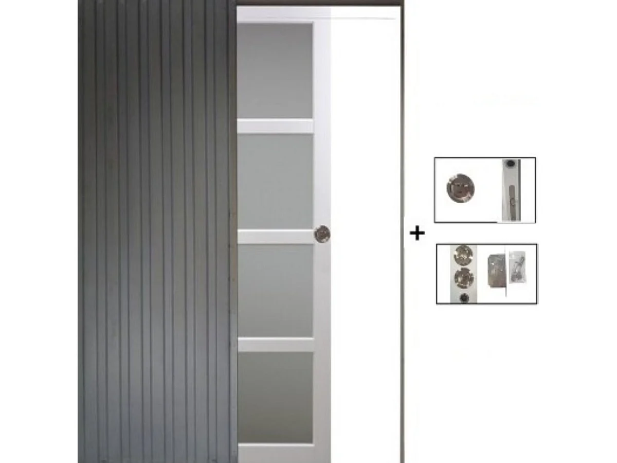 Porte Coulissante Tana Blanc Vitree H204 X L93 + Systeme A  Galandage (sans Kit Finition) Gd Menuiseries