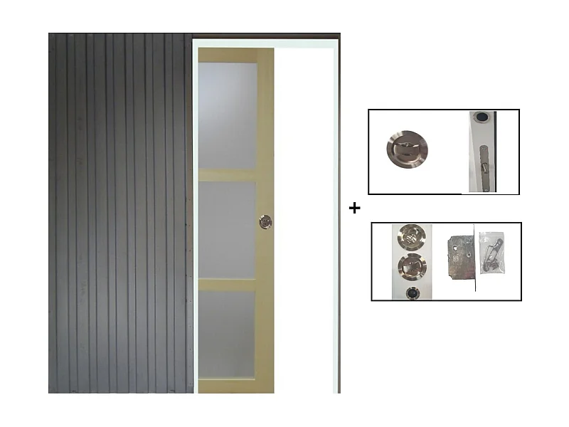 Porte Coulissante Bois Ayous Vitree H204 X L73 + Systeme A  Galandage (sans Kit Finition) Gd Menuiseries