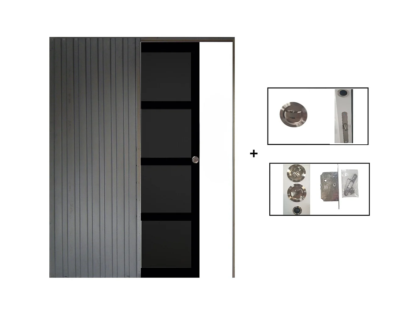 Porte Coulissante Telia Noir 4 Panneaux H204 X L83 + Systeme A  Galandage (sans Kit Finition) Gd Menuiseries