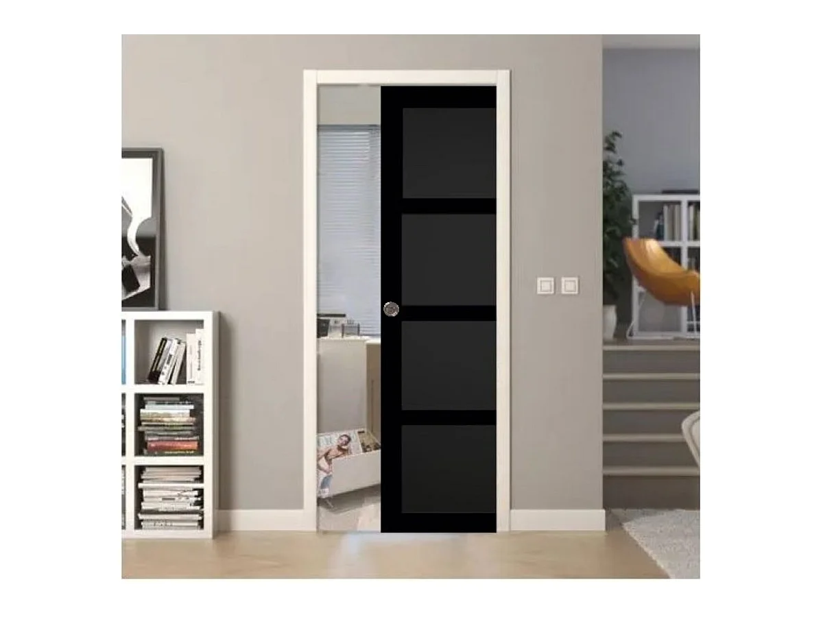 Porte Coulissante Telia Noir 4 Panneaux H204 X L83 + Systeme A  Galandage (sans Kit Finition) Gd Menuiseries