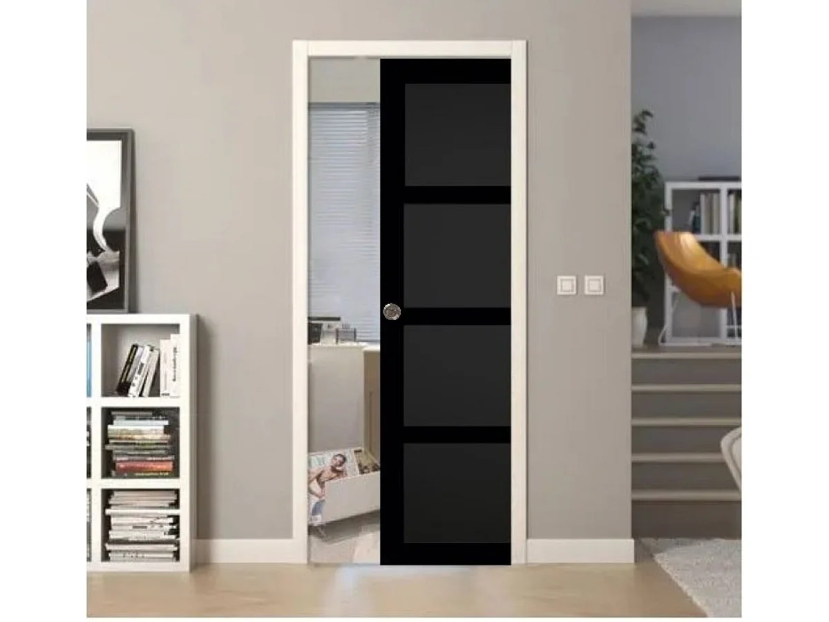 Porte Coulissante Telia Noir 4 Panneaux H204 X L83 + Systeme A  Galandage (sans Kit Finition) Gd Menuiseries