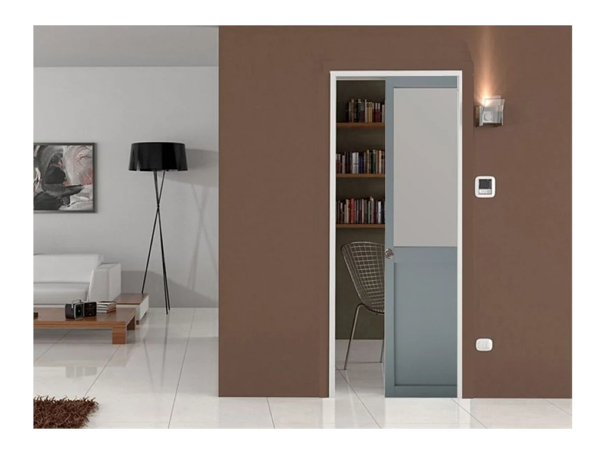 Porte Coulissante Athena Ral7035 Vitree H204 X L83 + Systeme A  Galandage (sans Kit Finition) Gd Menuiseries