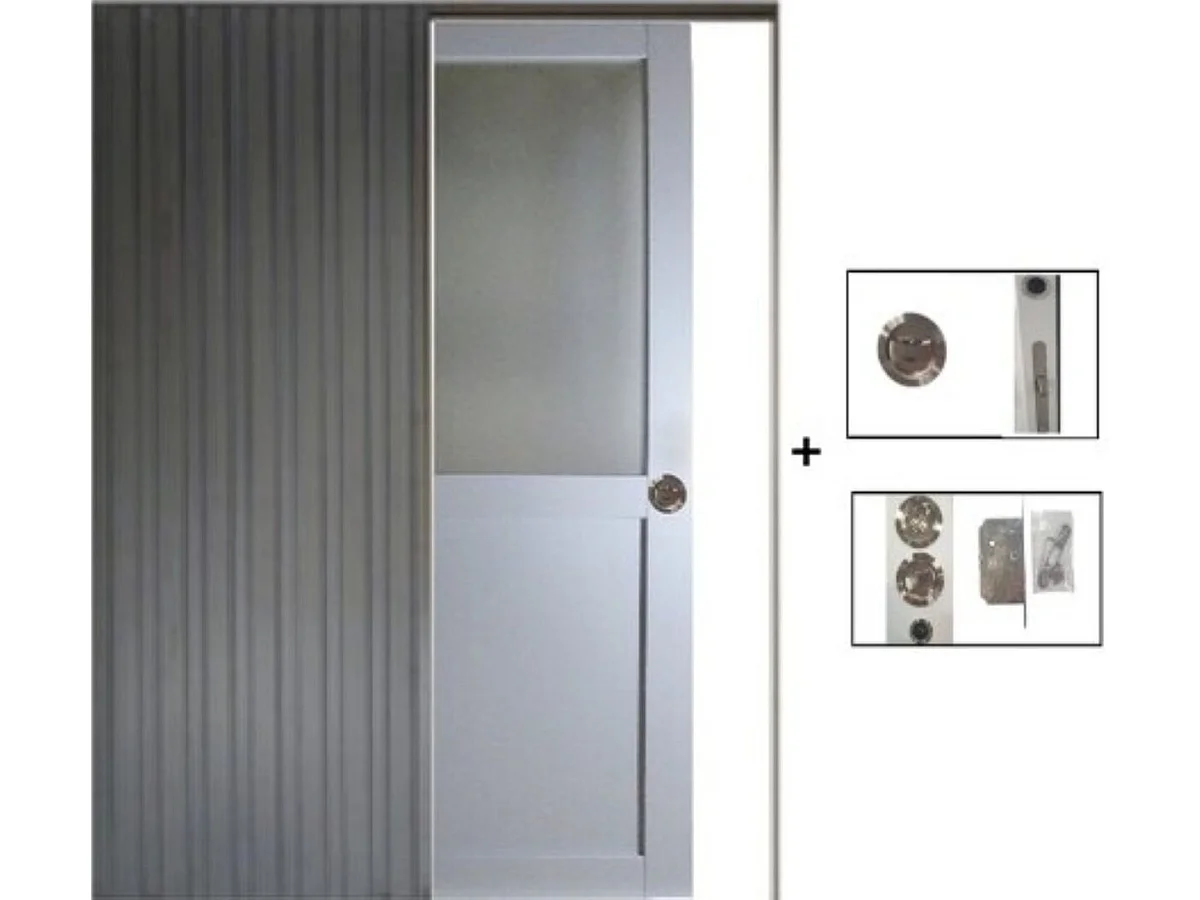Porte Coulissante Athena Gris Clair Vitrée H204 X L83 Cm, Galandage Gd Menuiseries