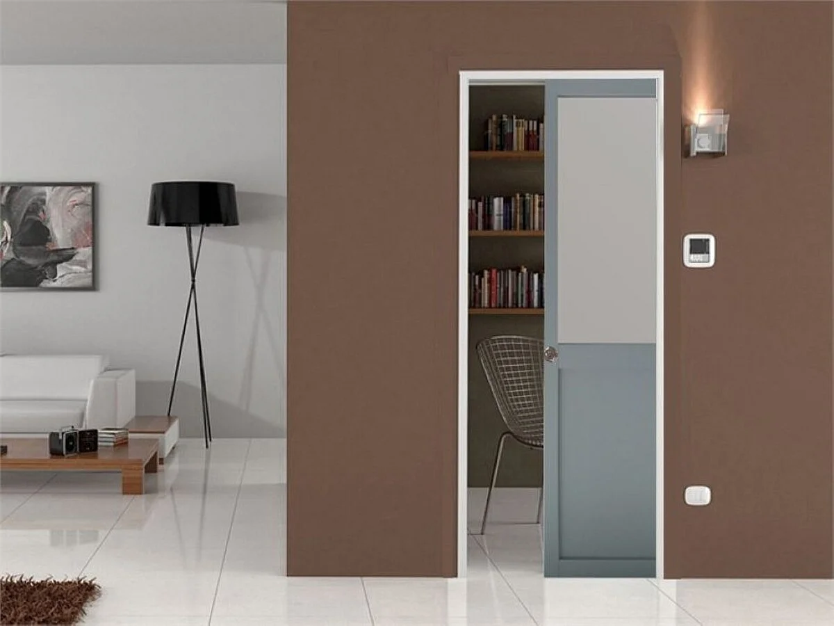 Porte Coulissante Athena Gris Clair Vitrée H204 X L83 Cm, Galandage Gd Menuiseries