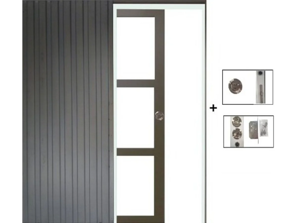 Porte Coulissante Gris Taupe Ral 7006 Vitrage Transparent H204 X L83 Cm, Galandage Gd Menuiseries