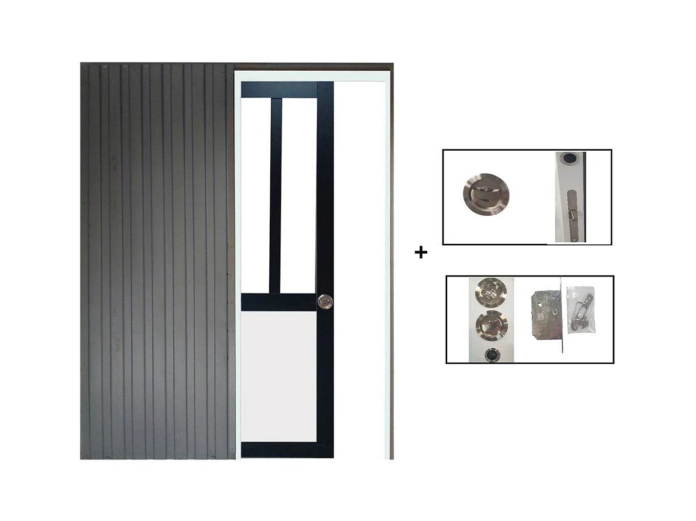 Porte Coulissante Atelier Noir Et Panneau Blanc  Vitree H204 X L73 + Systeme A  Galandage (sans Kit Finition) Gd Menuiseries