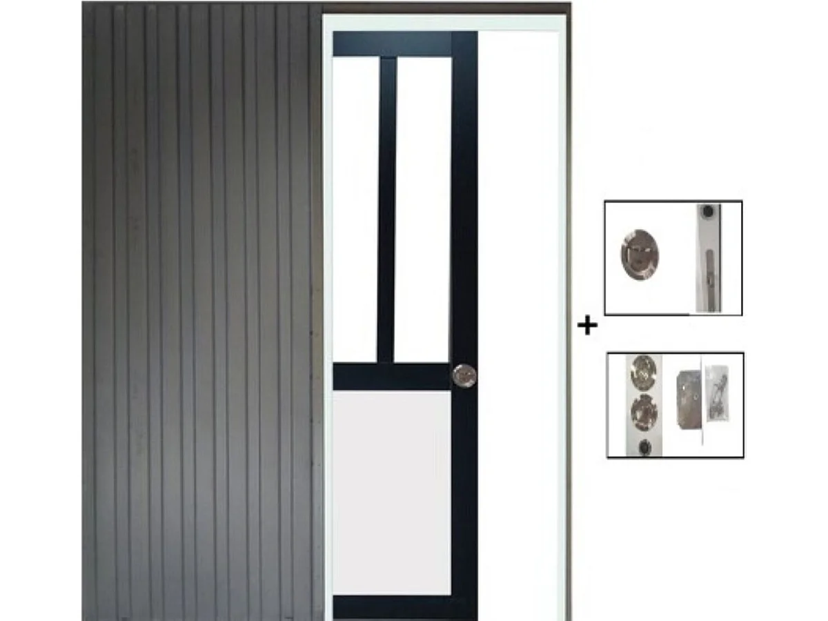 Porte Coulissante Atelier Noir, Panneau Blanc Vitrée H204 X L73 Cm, Galandage Gd Menuiseries