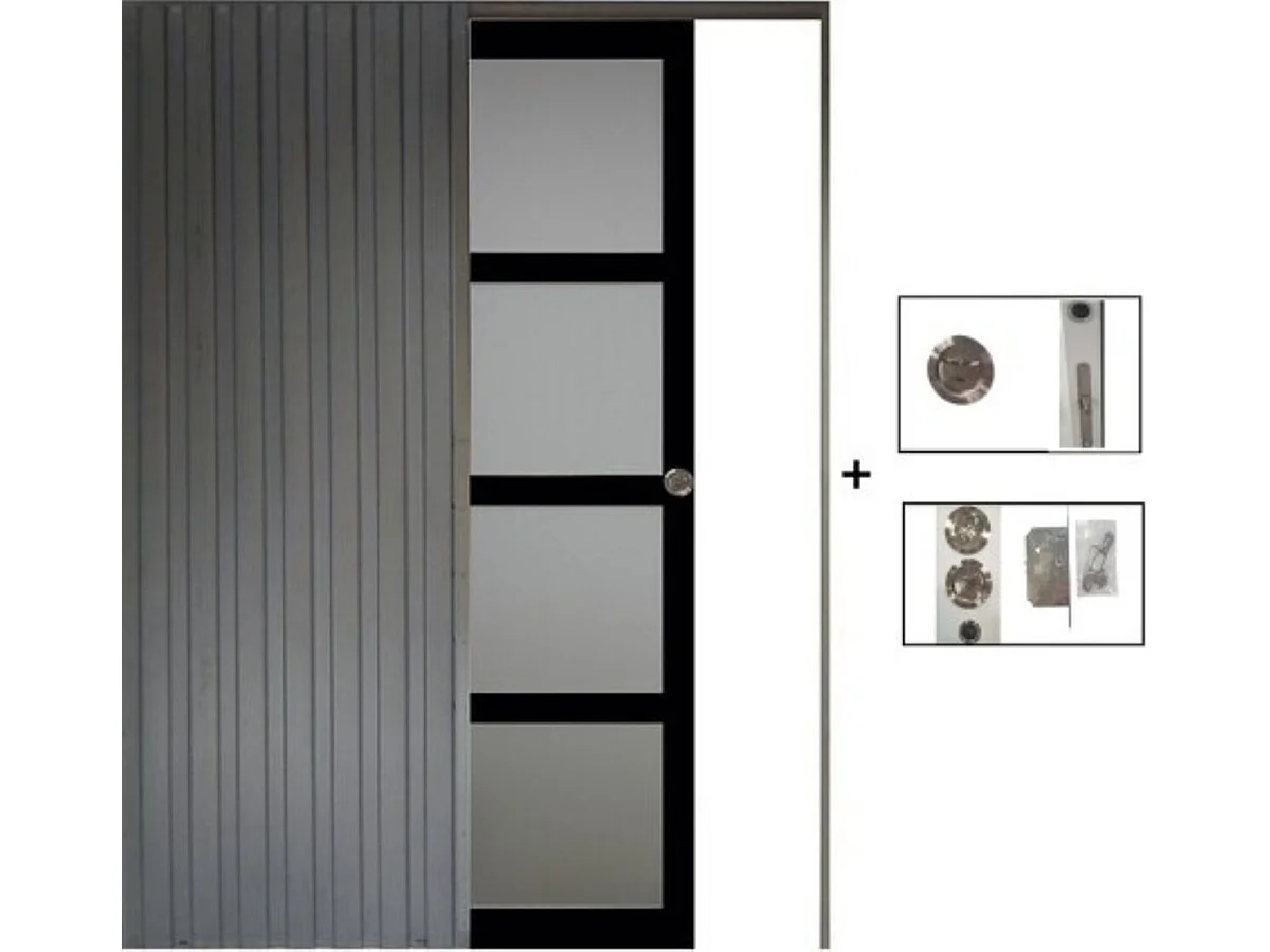 Porte Coulissante Telia Noir Vitree H204 X L73 + Systeme A  Galandage (sans Kit Finition) Gd Menuiseries