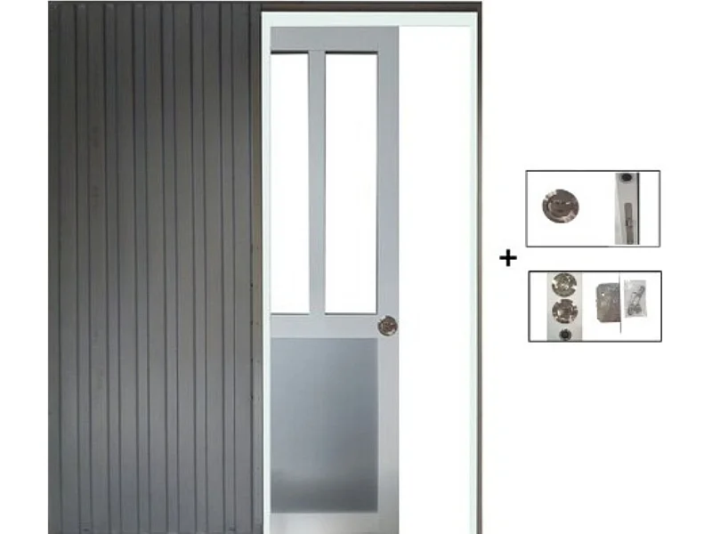 Porte Coulissante Atelier Blanc Et Panneau Gris Ral7035 Vitree H204 X L83 + Systeme A  Galandage (sans Kit Finition) Gd Menuiseries