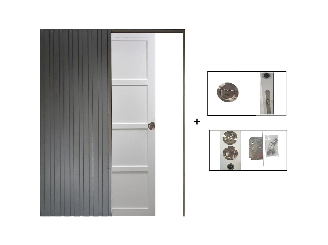 Porte Coulissante Tamera Blanc 4 Panneaux H204 X L73 + Systeme A Galandage (sans Kit Finition) Gd Menuiseries