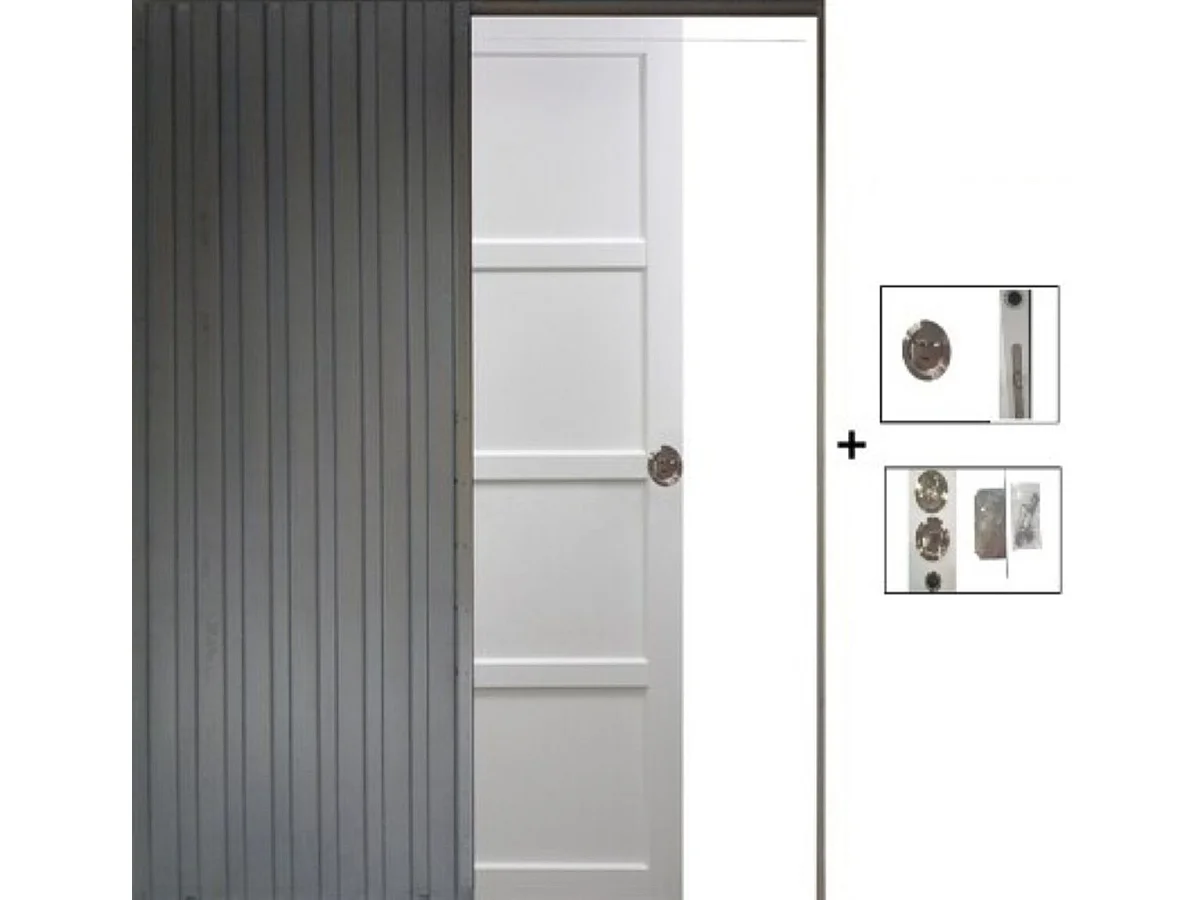 Porte Coulissante Tamera Blanc 4 Panneaux H204 X L73 + Systeme A Galandage (sans Kit Finition) Gd Menuiseries