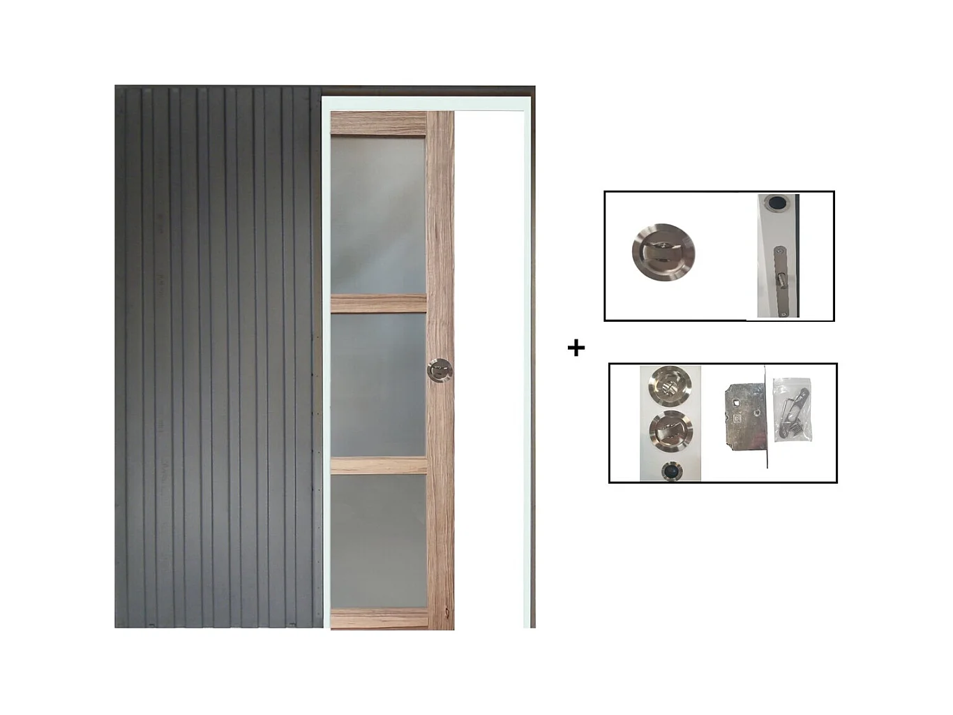 Porte Coulissante Frake Vitree H204 X L83 + Systeme A  Galandage (sans Kit Finition) Gd Menuiseries