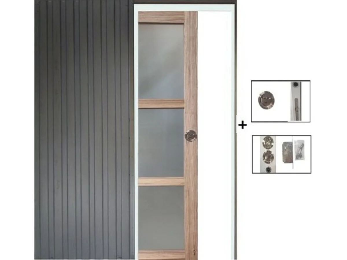 Porte Coulissante Bois Frake Vitrée H204 X L83 Cm, Galandage Gd Menuiseries