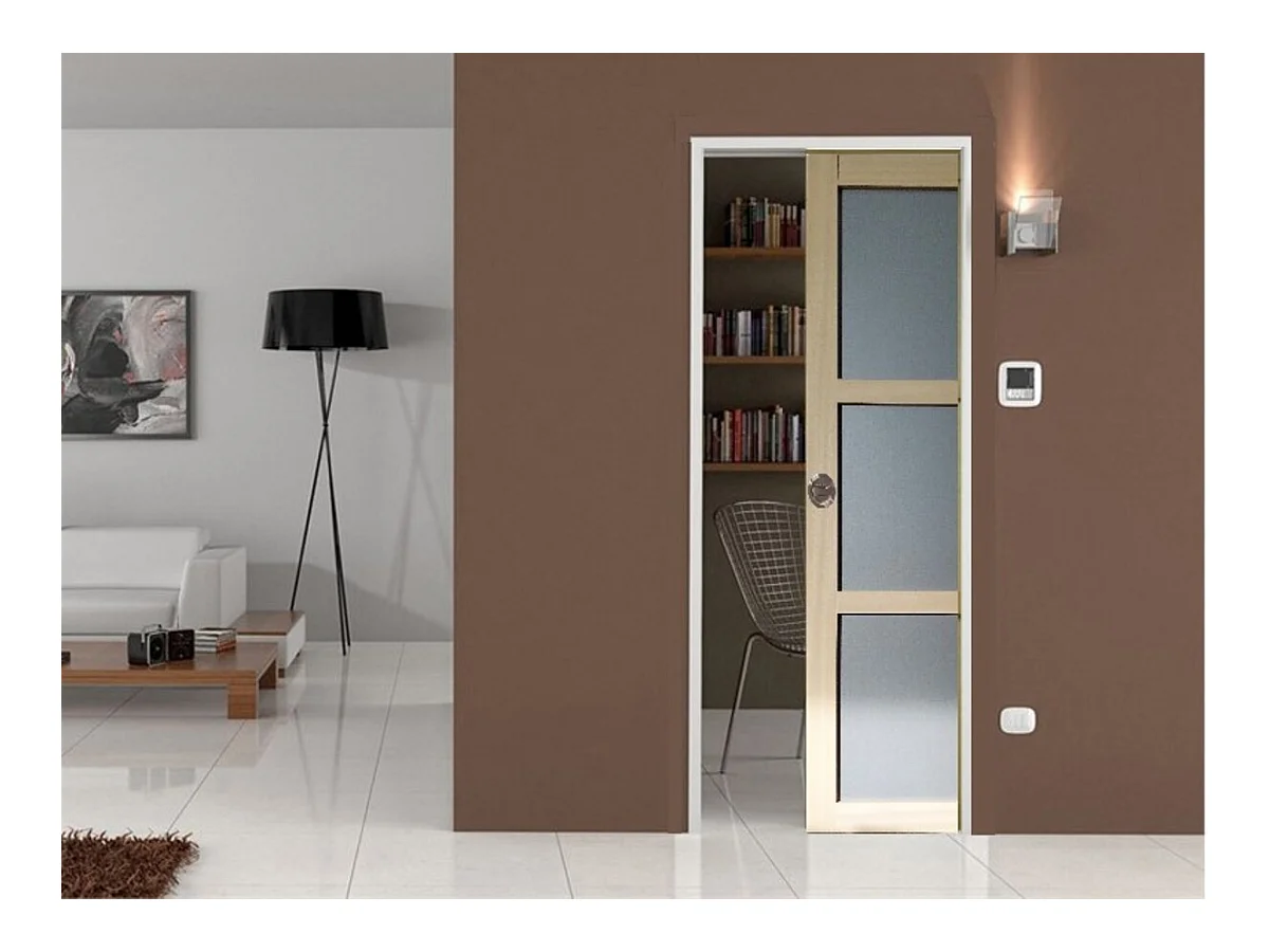 Porte Coulissante Ayous 3 Panneaux Gris Ral 7035 H204 X L83 + Systeme A Galandage Gd Menuiseries