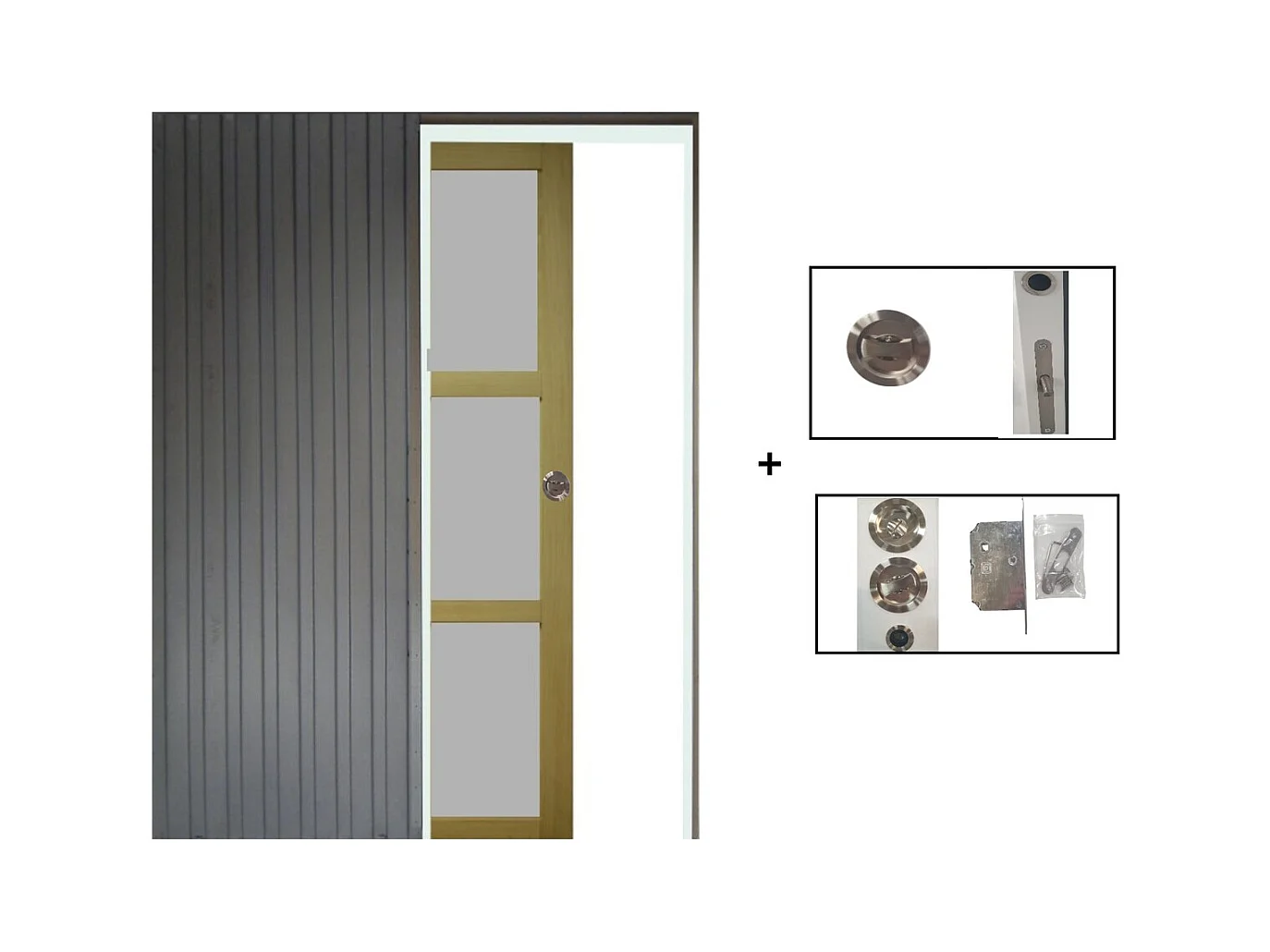 Porte Coulissante Ayous 3 Panneaux Gris Ral 7035 H204 X L83 + Systeme A Galandage Gd Menuiseries