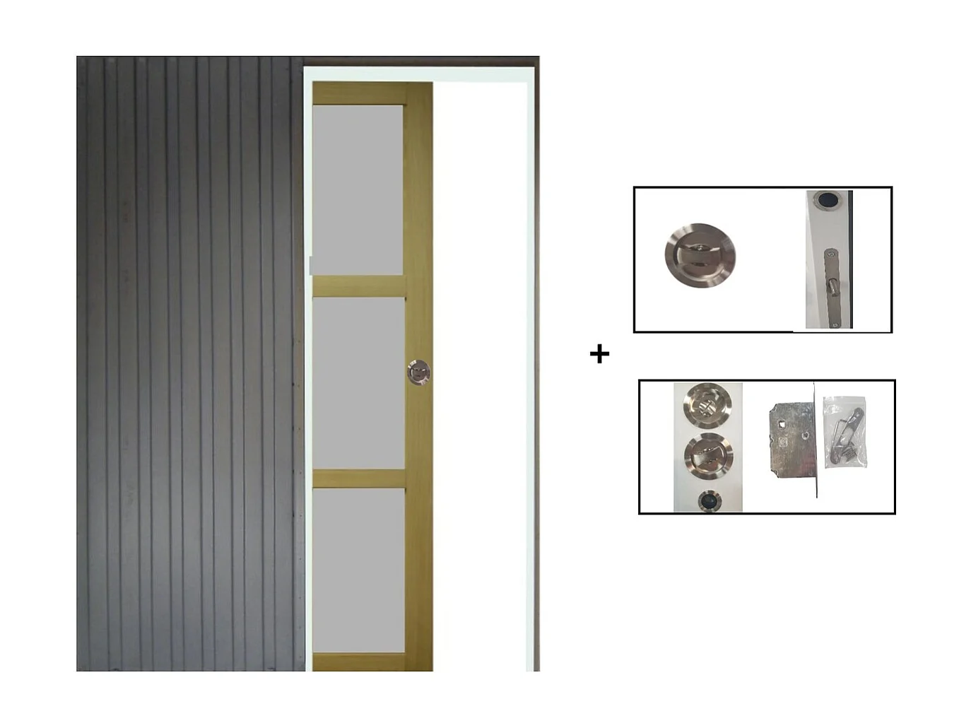 Porte Coulissante Ayous 3 Panneaux Gris RAL 7035 H204 x L83 + Systeme a Galandage