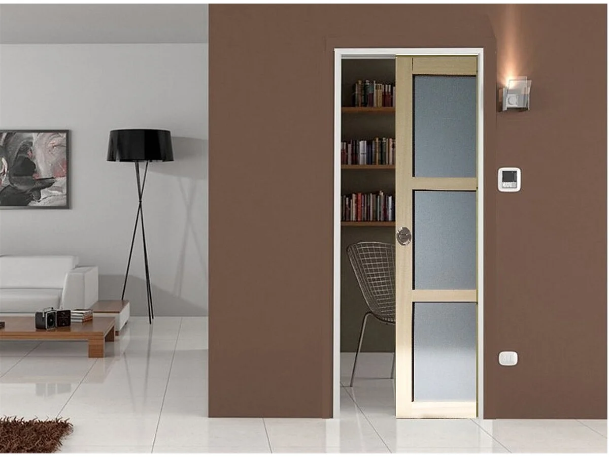 Porte Coulissante Ayous 3 Panneaux Gris RAL 7035 H204 x L83 + Systeme a Galandage